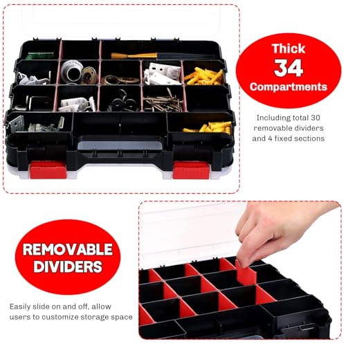 Small Parts Organizer Storage Case Tools Box 34-Compartments (Red) - color: Red