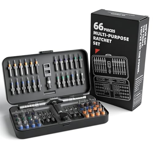 66 in 1 Ratchet Screwdriver Set, Magnetic Screwdriver Set with S2 Steel Bits and Storage Case, Detachable Ratchet Handle for Furniture Assembly Electronics Bicycle Computer PC Repair and DIY Projects