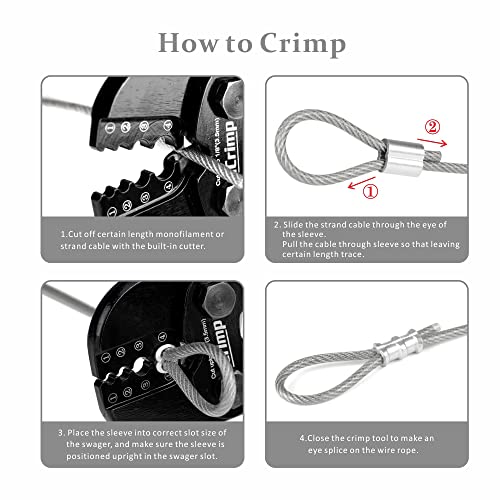 iCrimp Swaging Tool, Wire Rope Crimping Tools for Aluminum Copper Duplex Hourglass Sleeves, Stop Buttons and Ferrules with Built-in Cable Cutter Works from 3/64-inch to 1/8-inch