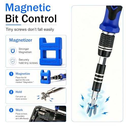 Precision Screwdriver Set 142 in 1, Electronics Repair Tool Kit with 120 Magnetic Bits for iPhone MacBook Computer Laptop Tablet Smartphone Watch PS4 Xbox Nintendo ESD Tweezers Repair Bag