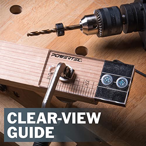 POWERTEC Dowel Jig Kit, Doweling Jig Kit 1/4", Dowel Jigs Woodworking, Laser Cut Witness Mark, with Depth Scale, Drill Guide Dowels, Cobalt M-35 Drill Bit & Split Ring Stop Collar 71715