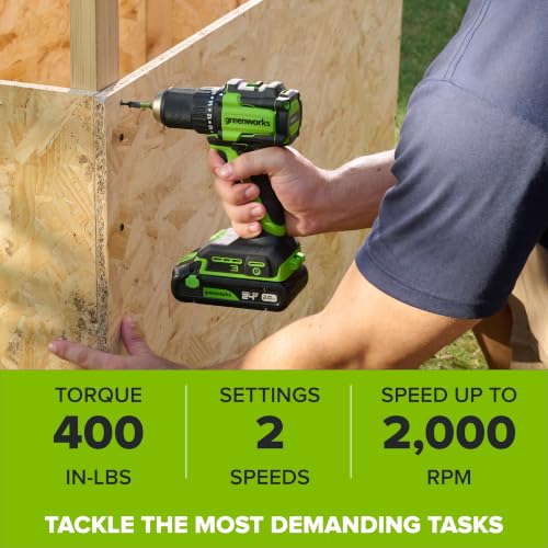Greenworks 24V Cordless Brushless 400 in-lbs Drill/Driver+1950 in-lbs Impact Driver Combo,High Torque, Lightweight, (2) 2.0Ah USB-C Batteries(12,000mAh Power Bank) and 65W USB-C Fast Charger(3-Port) - size: 2PCS Combo Kits