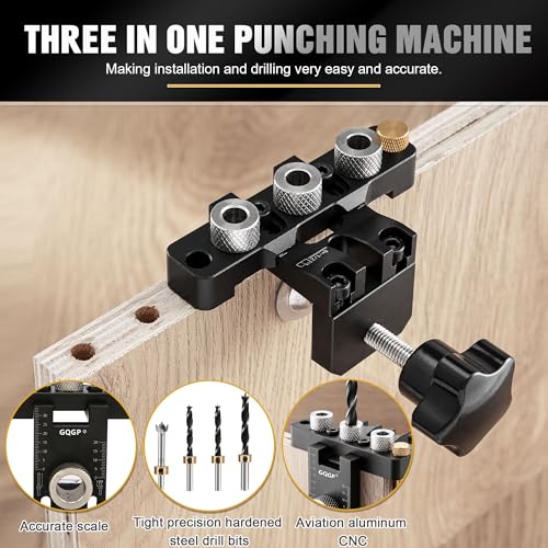 3-in-1 Dowel Jig Kit, Self Centering Doweling Jig for Straight Holes, Woodworking Adjustable Width Drill Guides Locator, Woodworking Joints Tool with 5/16", 3/8", 19/32" Drill Bits - size: Portatile, style: 3 in 1 Pocket Hole Jig