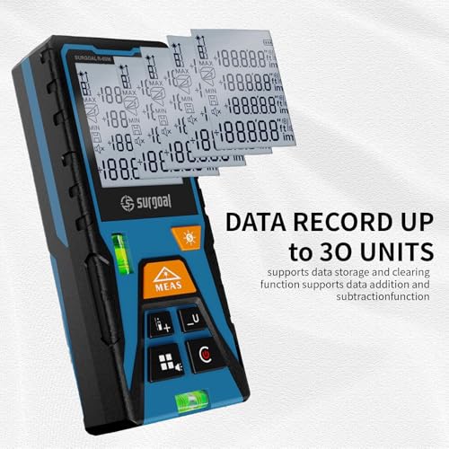 Laser Distance Measure Backlit LCD with Bubble Levels Enhanced-Bright 196FT - color: Red 196FT