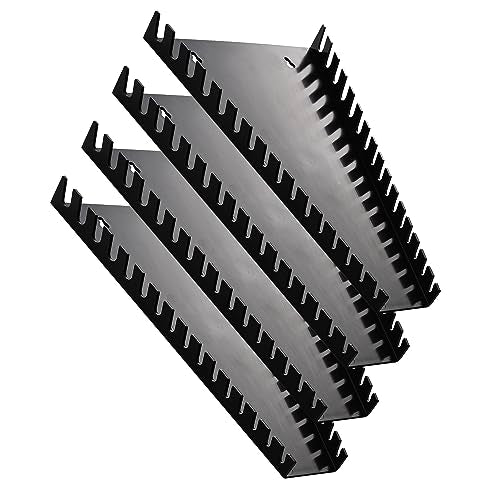 Reniteco Plastic Wrench Organizer, Premium High-density Wrench Holder, Large Wrench Racks for Wall and Tool Box, 64 Slots Fit SAE&Metric Wrench Tray(4Black) - color: Black, size: 4PC