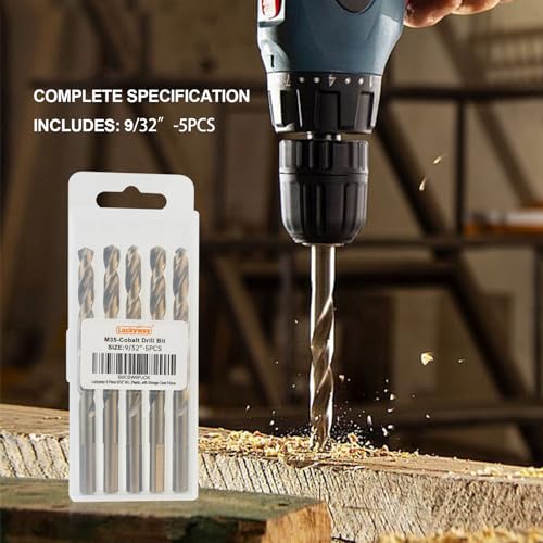 Luckyway 9/32 Inch Cobalt Drill Bits (5 Pack), M35 HSS 9/32" Metal Drill Bit Titanium Coated for Hard Metal, Stainless Steel, Cast Iron, Wood and Plastic, with Storage Case - style: 9/32" (5Pcs) Cobalt Drill Bits