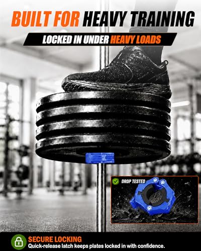 MAXRICH Ultra-Thin 1-Inch Barbell Clamps, Quick Release Weight Clips for 23–30mm Bars, Secure Barbell Collars for Home Gym - color: Blue