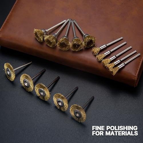 15 Pieces Copper Wire Brushes, Wire Brush Wheel, Mini Brass Brushes for Dremel Rotary Tools (1/8 Inch Mandrel) - color: gold