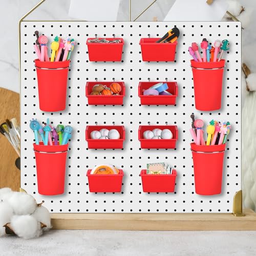 Yookeer 20 Pcs Pegboard Bins and Cups Accessories with Hooks, Red - color: Red