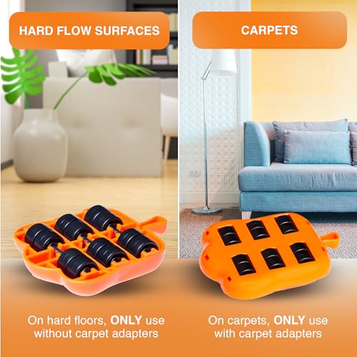 Heavy Duty Furniture Lifter & Moving Kit – Lift & Glide Couches, Beds, Appliances with Ease – 4 Roller Sliders (660 lbs Each), Adjustable Height Lifter, Carpet Adapters for All Floors