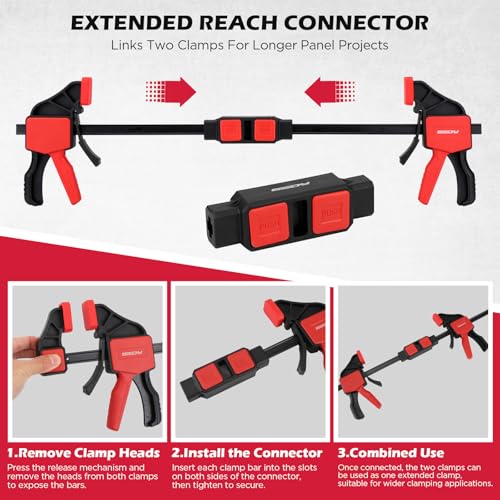3-Pack 6 Inch Bar Clamps for Woodworking with Clamp Connector, 6" Quick-Release Wood Clamps with 150 LBS Load Limit, Trigger Clamp Set, One-Handed Clamps/Spreader Ideal for Woodworking DIY Projects - style: 6" (3-Pack) | Extends to 12"+