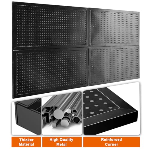Jack Boss 48x24 Inch Metal Pegboard Wall Organizer, Black Pegboard Panels Tool Organizer Kit with Accessories Hooks and Bins, Peg Board Utility Tool Storage for Garage Workbench Shed