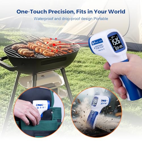 Ring Laser DS20:1 Infrared Thermometer Temperature Gun with Meat,Thermal Gun with Adjustable Emissivity&High/Low Alarm,±1% Accuracy,-58~1832℉ IR Temp Gun with Reverse Display for Food HVAC - color: Blue