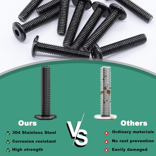 Taiss 30pcs M6 x 15mm Flat Head Socket Head Screw Furniture Bolts,Furniture Screws Stainless Steel 18-8(304),M6 Bolts Black Zinc Plated Fully Threaded,Countersunk Connector M6 Screws with Hex Spanner - size: 30PCS M6x15mm