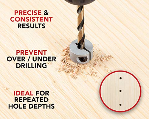Professional Stop Collar Set - Drill Bit Depth Stop - 8 Piece Kit (1/2”, 7/16”, 3/8”, 5/16”, 1/4", 7/32”, 3/16”, 1/8”) Superior Aluminum Split Ring Design