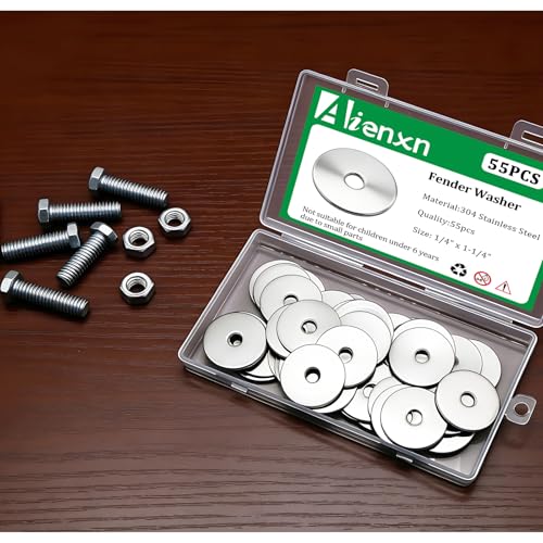 55PCS 1/4" x 1-1/4" Fender Washers for Bolts, 304 Stainless Steel - size: SV 1/4"x1-1/4" (55PCS), style: Fender Washer