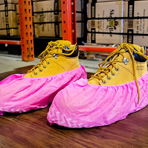 ShuBee Original Disposable, Extra-Large Boot and Shoe Covers, Thicker & Stronger, Durable Protection for Floors - 50 Pairs - color: Pink