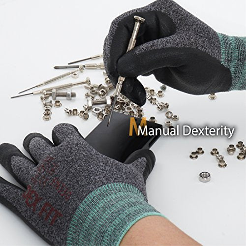 DEX FIT Nitrile Work Gloves FN330, 3D Comfort Fit, Touchscreen Grip Gloves for Warehouse, Construction, Package Handling, Delivery & General Work, Men & Women, BlackGray, XS, 12 Pairs - color: Blackgray, size: X-Small (12 Pairs)