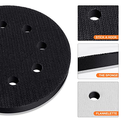 POLIWELL 5 Inch 8 Holes Interface Pad, 5” Orbital Sander Foam Pad for 5 in Orbital Sander, Hook and Loop Soft Sponge Cushion Buffing Pads Sanding Pads Backing Pads, Pack of 2