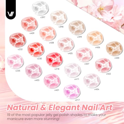 VANREESA 24Pcs Jelly Gel Nail Polish Set -Soft Nude Milky White Pink Red Brown Jelly Translucent Gel Polish Colors with Base Coat 4 Top Coats Neutral Colors All Seasons Nail Polish Set Gifts for Women - color: Sheer & Natural Jelly Gel