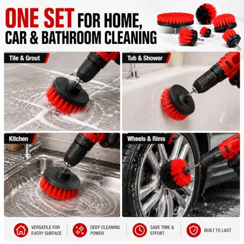 6-Piece Drill Brush Cleaning Set – Power Scrubber Attachments with 2”, 3.5”, 4” & 5” Brushes, Durable PP & PET Bristles for Bathroom, Tile, Grout, Kitchen, Tub & Floor Cleaning