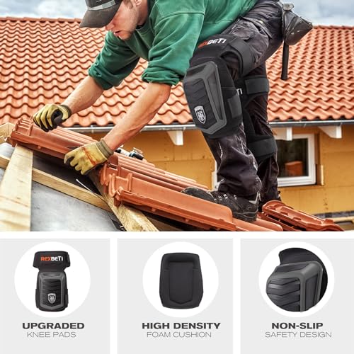 REXBETI Knee Pads for Men, Anti-slip Construction Gel Knee Pads for Work - color: Black&Gray