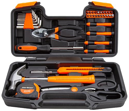 CARTMAN 39-Piece Household Tool Set, Orange Hand Kit With Storage Case - color: Orange