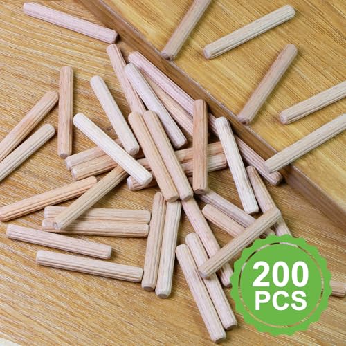 1/4" x 1-3/4" Wooden Dowel Pins, FoDau770 Fluted Wood Dowel Rods, Natural Beech Wood Dowel Pegs for Crafts, Woodworking, DIY Furniture - 200 Pieces - size: 1/4" x 1-3/4"