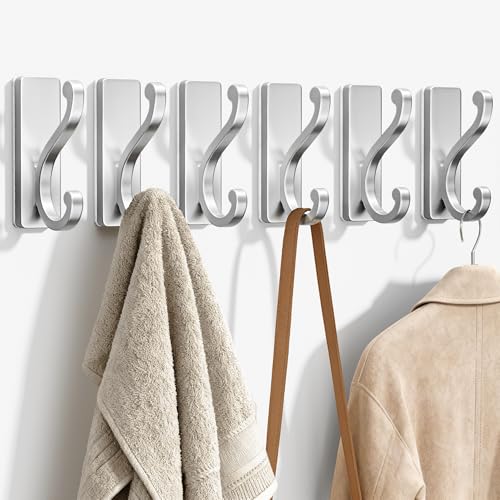 Silver Coat Hooks for Hanging - 6 Pack Self Adhesive Hooks. - color: Silver