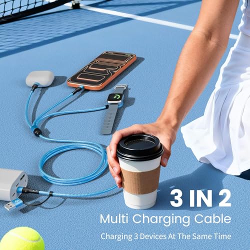 Travel Essentials Multi Charging Cable Cord for iPhone 17/iWatch Charger/IP - color: Sky Blue, size: 2Pack5FT
