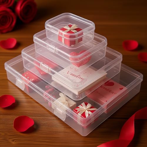 24 Pieces Mixed Sizes Rectangular Empty Mini Clear Plastic Organizer Box - size: 4 Sizes