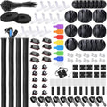Cable Management Kit - 4 Cable Sleeve, 57 Self Adhesive Cable Clips, 12 Hanging Strips, 12 Cable Organizer Straps and 100 Fastening Cable Ties for TV Computer Under Desk (Black and White) - color: Black
