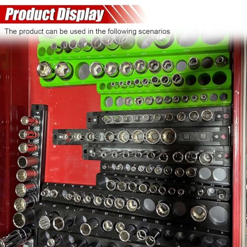 2PCS Magnetic Socket Organizer Set - 3/8 Inch Drive Metric SAE Socket Holder Tool Trays Magnetic Sockets Storage Rail Holds 56 Standard and Deep Sockets for Tool Box Carts Drawer (3/8"-Black&Green) - size: 3/8"-Black&Green