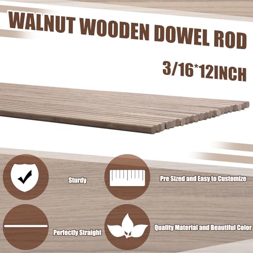 Wenqik 24 Pcs Walnut Dowel Rods 3/16 x 12 Inch Hardwood Stick for DIY Craft - size: 3/16 x 12 Inch
