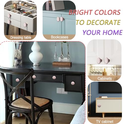 10-Pack Ceramic Cabinet Knobs Pink 32mm Round Drawer Pull - color: Pink