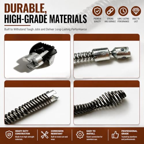 10PCS K-400 Drain Snake Drill Attachment Kit - 5/8 Inch Auger Cutter Heads & Spiral Tips Set for K-400 C-4/C-6/C-7/C-8/C-9, Drain Cleaning Cable Accessories for Plumbers & DIYers