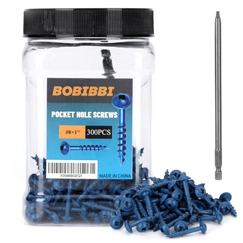 Pocket Hole Screws #8x1, Coarse Thread Wood Screws 300Pcs, Washer Head with Square Drive, 150MM Drive Bit Included - color: Blue, size: #8x1‘’