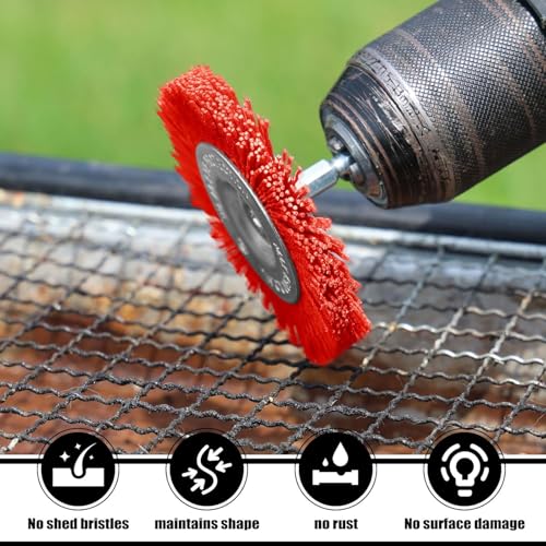 POLIWELL 9 Pack Nylon Filament Abrasive Wire Sanding Brush Wheel | Cup Brush Set Ideal for Grill Cleaning. Made of Drill Bit for Steel Rust Removing + 1/4” Hex Shank Flaking Paint Refinishing