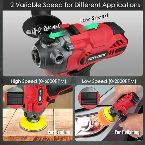 Cordless Buffer Polisher, 12V Mini Wax Buffer & Sander with 2 X 2.5Ah Battery & Charger, 1/2/3" Backing Plate, 40pcs Polishing Pads, Variable Speed for Car Detailing/Buffing/Sanding/Waxing