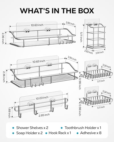 Nieifi Shower Caddy Adhesive, Shower Shelves, Shampoo Holder for Bathroom - color: A-Silver, size: 6 Pack