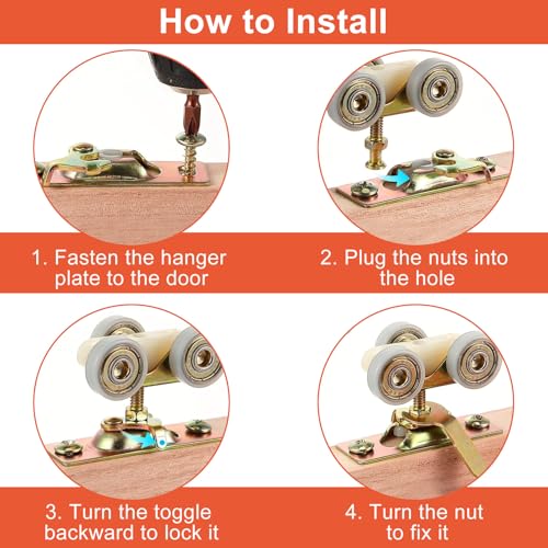 Pocket Door Hardware Kit, 4PCS Sliding Door Hanger, Pocket Door Rollers Connection Plate with Mounting Screws, RV Sliding Door Hardware