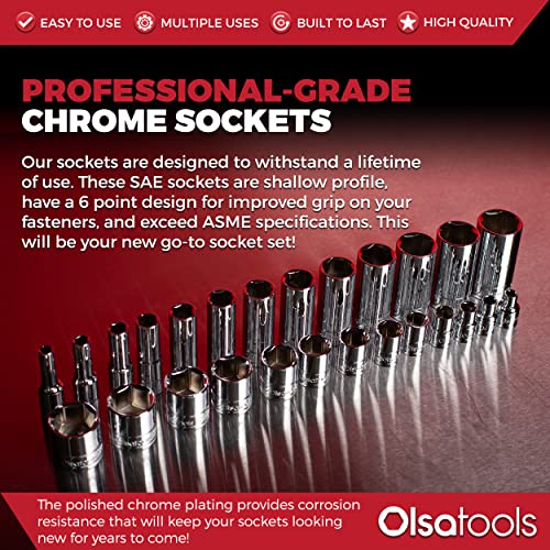 Olsa Tools 1/4-Inch Drive SAE Deep Socket Set - 13pc - color: Sae Shallow, size: 13pc, 1/4-Inch Drive