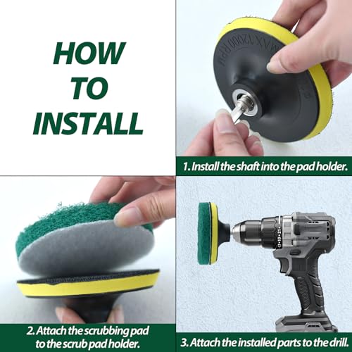 4 Inch Drill Powered Brush Tile Scrubber Scouring Pad Cleaning Kit