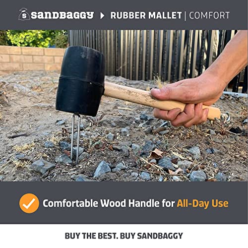 Sandbaggy Rubber Mallet | 20 oz Industrial Grade | For Applications Like Construction & Landscaping | Made of Solid Oak | Comfortable for All Day Use | Includes Tent Peg Remover (Pack of 6, Black) - size: Black Color