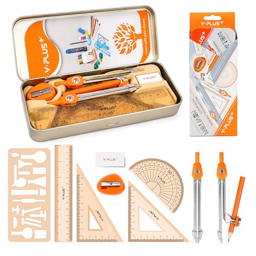 YPLUS Geometry Set, Protractor and Compass Set for Students, 11Pcs - size: 1 Count (Pack of 11)