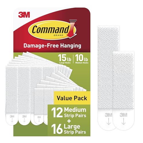 Command 15 lb & 10 lb Large and Medium 28 Pairs Picture Hanging Strips (56 Strips), Damage-Free Hangers for Picture Frames, No Tools Required, Great for Home Room Wall Decor, White Adhesive - size: 1 Pack