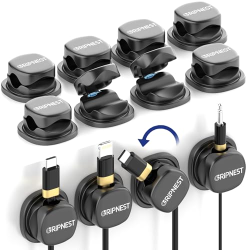 Cable Clips 12 Pack Rotatable Cord Organizer with Adhesive - size: Pack of 12
