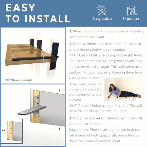 Floating Shelf Bracket Heavy Duty 1/2" Thick Free Hanging Countertop Support Bracket 2 Pack 20"Lx2.5"W Hidden Shelf Bracket for Floating Wall Countertops, Bars, Desks, Bench Seats, Vanities, Mantels - size: 20 Inch, style: Black- 2 pack