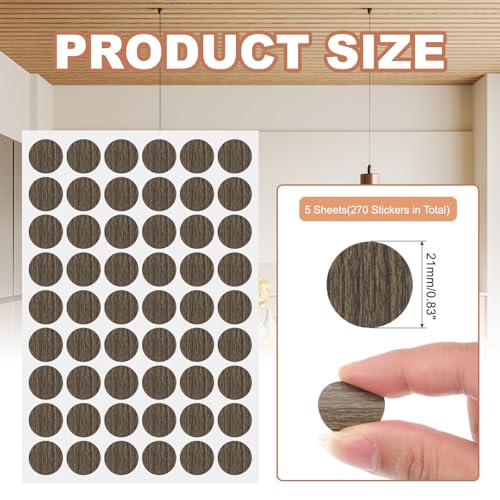 PATIKIL 270 Pieces Screw Hole Stickers, 5 Sheet Self-Adhesive Waterproof PVC Wood Grain Sticker for Screw Holes Wall Cabinets Desk Repairing, Dark Walnut, 21mm/0.83 Inch - color: Dark Walnut