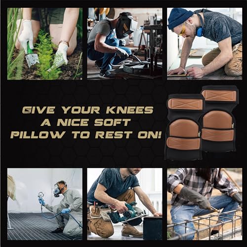 Super Soft Knee Pads for Work, Two Strap Non-Slip Design, Upgraded Replaceable Inner Cushion Leather Knee Pads for Construction, Gardening, Cleaning, Flooring and Garage, Shorts Available - size: Two straps
